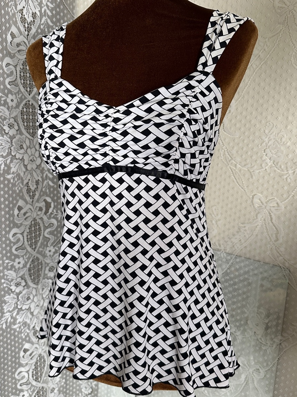 Bwear Black & White Woven-Print Tank Mini Dress